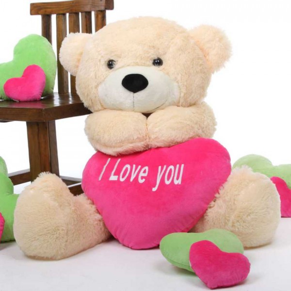 3.5 feet big cream teddy bear with pink I Love You Heart